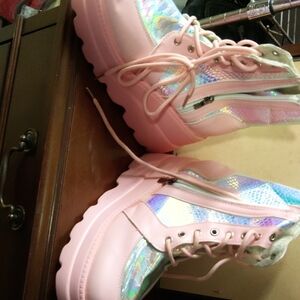 Holographic Pink Combat Boots